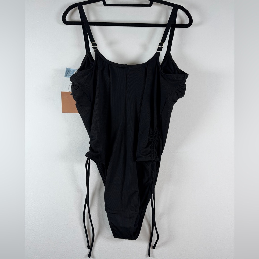 Women's Ribbed Adjustable Drawstring One Piece Swimsuit Shade & Shore Black 18 - Picture 8 of 12